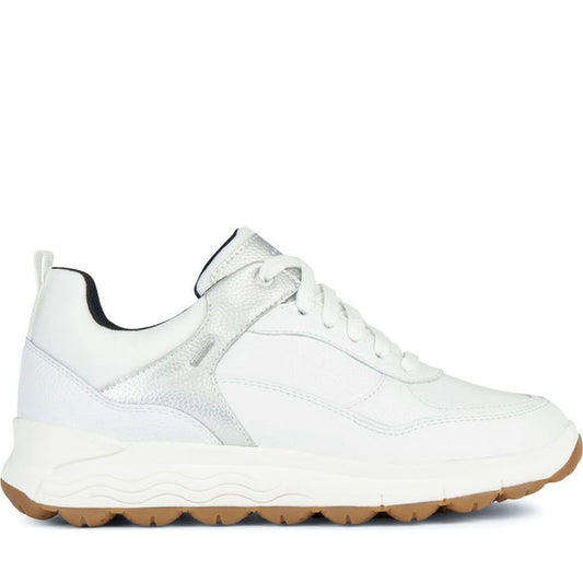Geox womens white, silver spherica 4x4 abx sneakers | Vilbury London