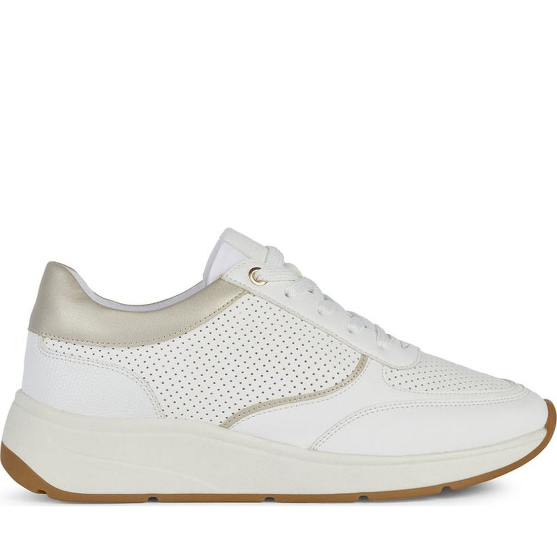 Geox womens white, lt gold cristael sneakers | Vilbury London