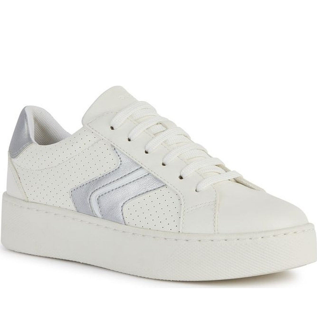 Geox womens optic white, silver skyely sneakers | Vilbury London