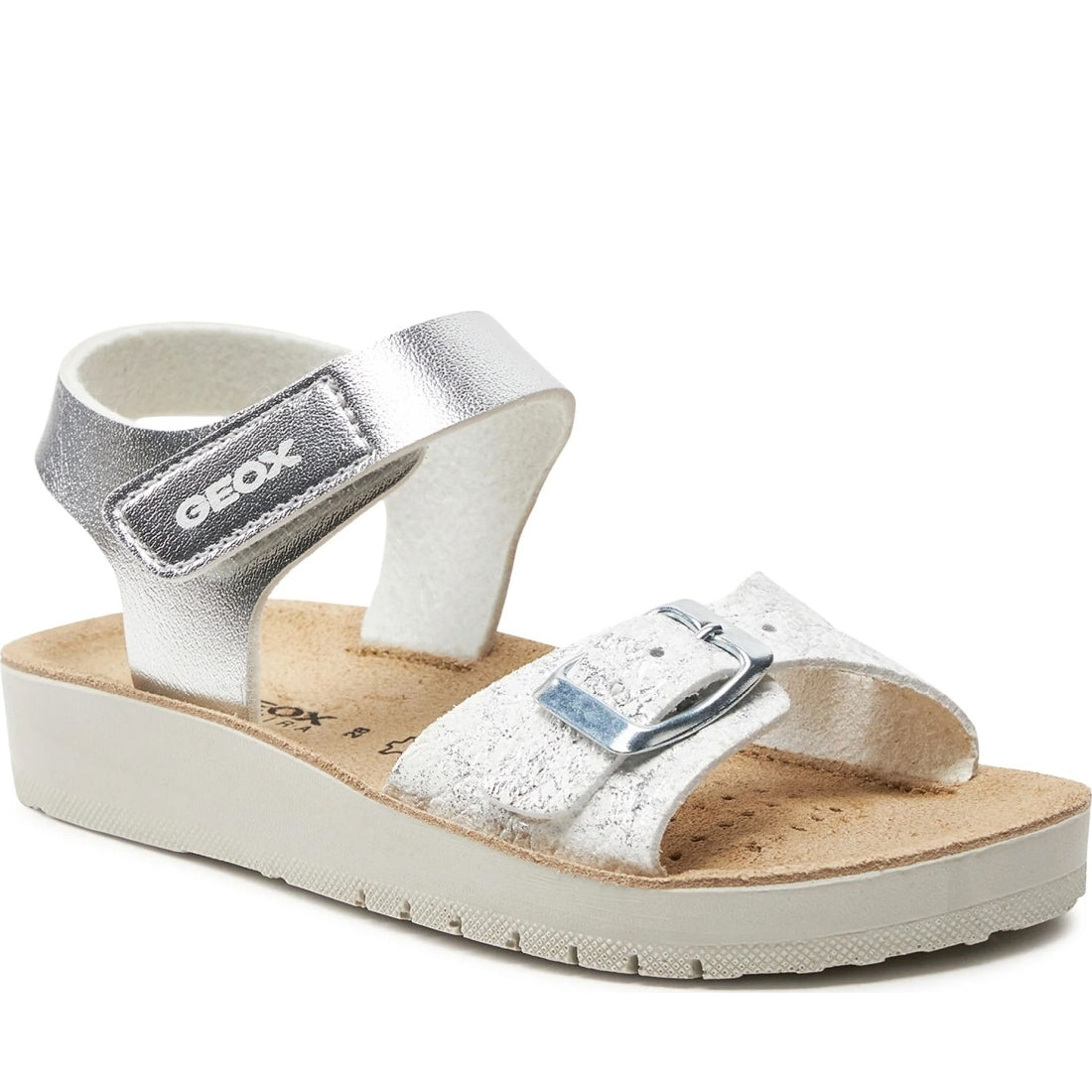 Geox girls silver, white sandal costarei | Vilbury London