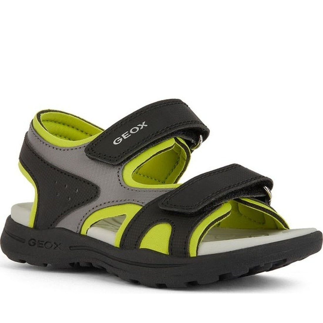 Geox boys black, lime vaniett sandals | Vilbury London