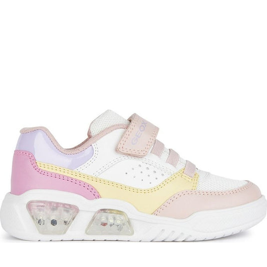 Geox girls white, multicolor illuminus sneakers | Vilbury London