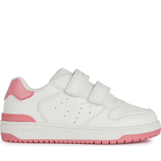 Geox girls white, coral washiba sneakers | Vilbury London