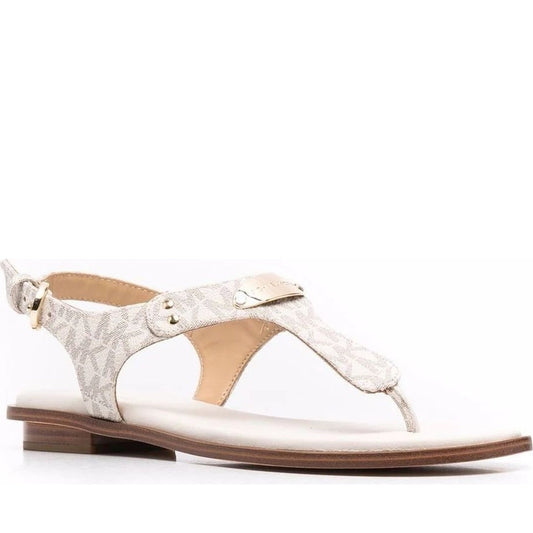 Michael Kors womens vanilla mk plate thong sandals | Vilbury London