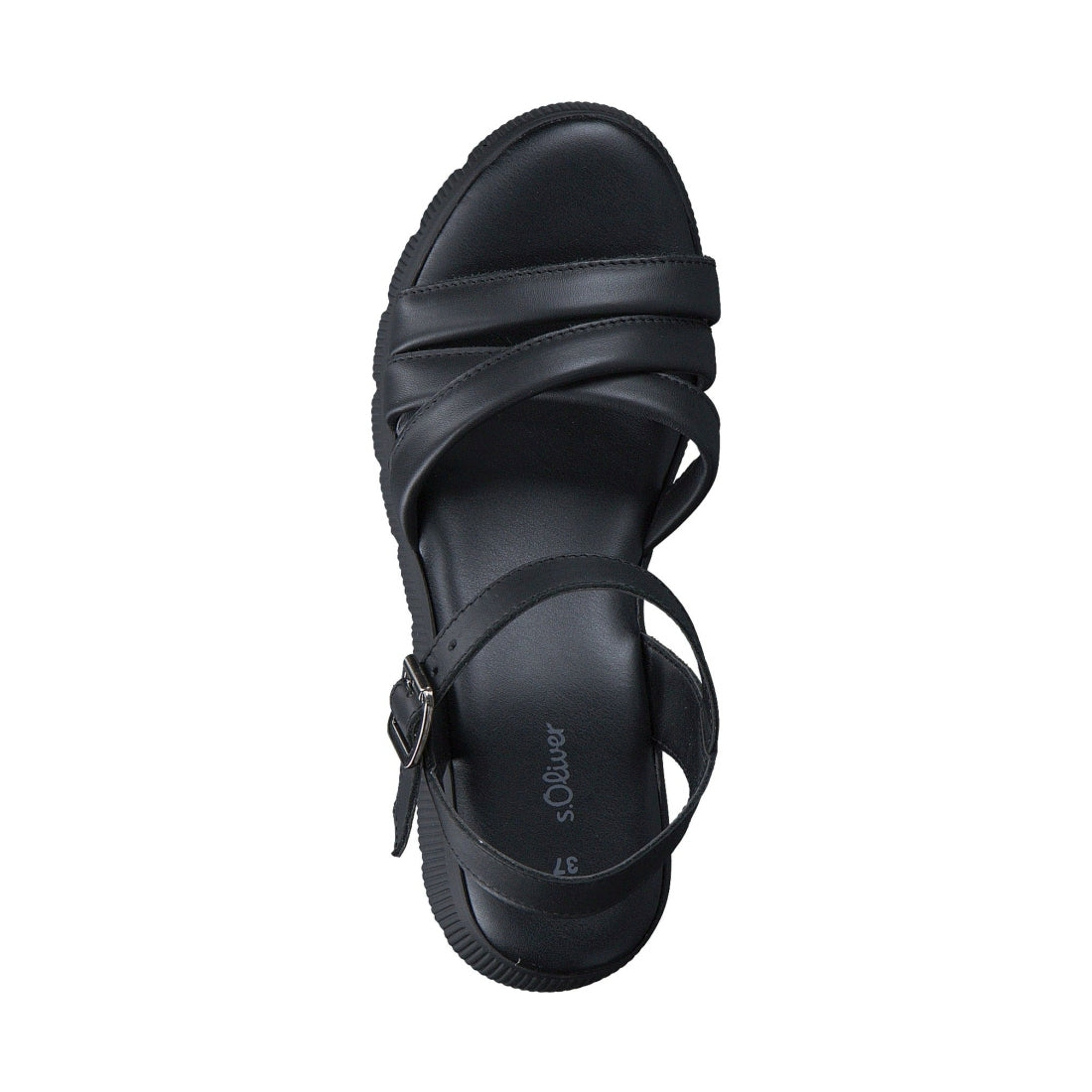 s.Oliver womens black leather casual open sandals | Vilbury London