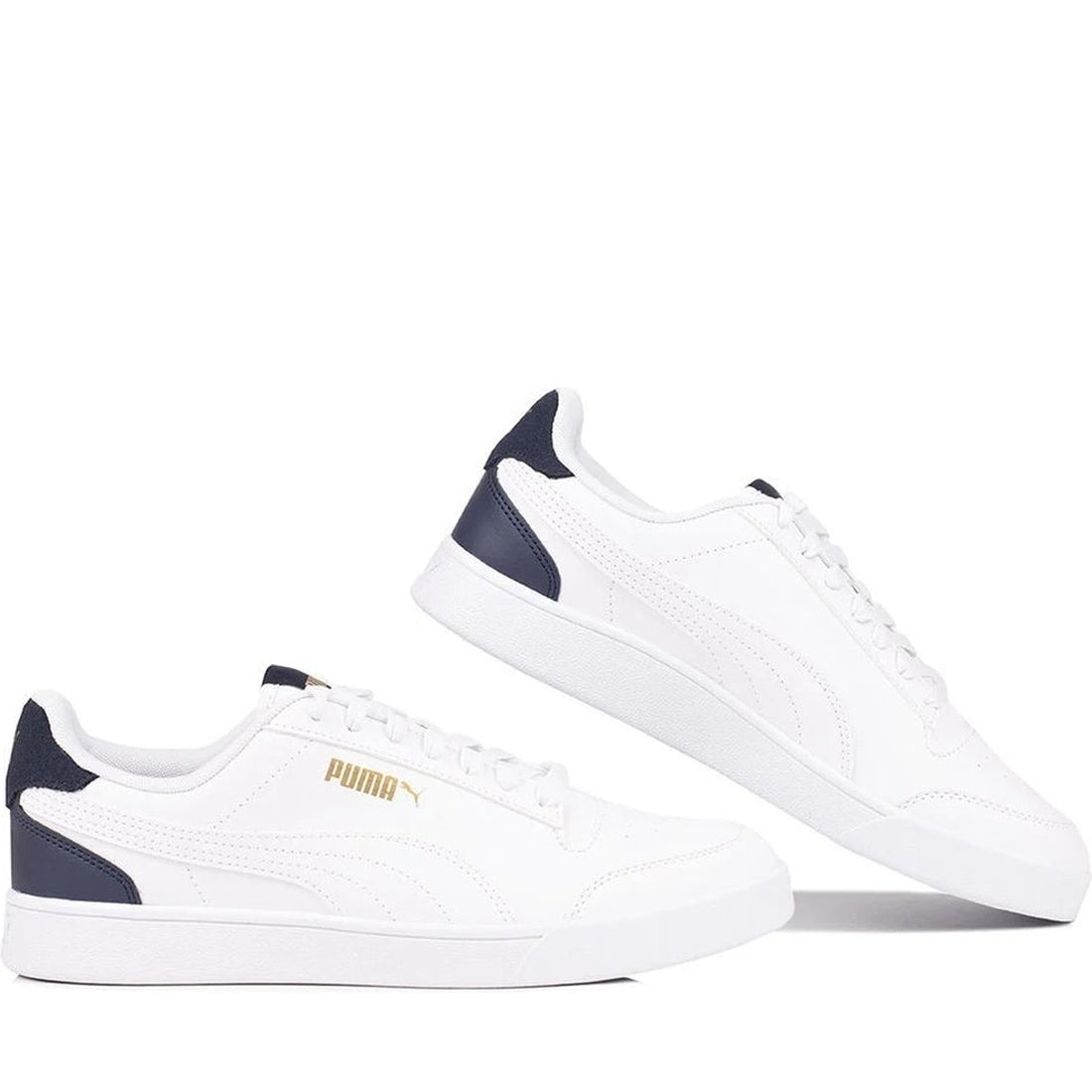 Puma mens white peacoat gold shuffle leisure trainers | Vilbury London