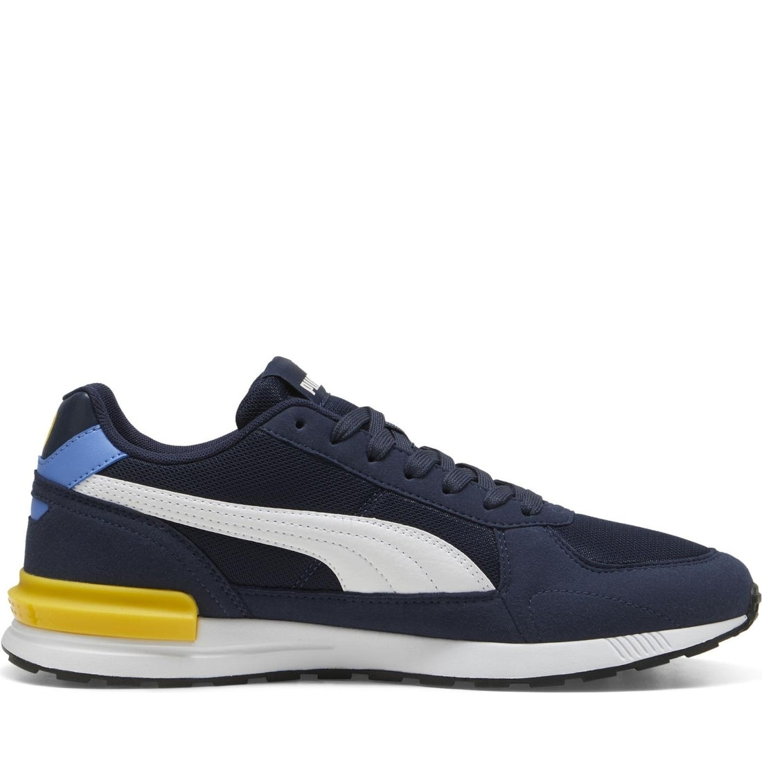 Puma mens navy white yellow graviton leisure trainers | Vilbury London