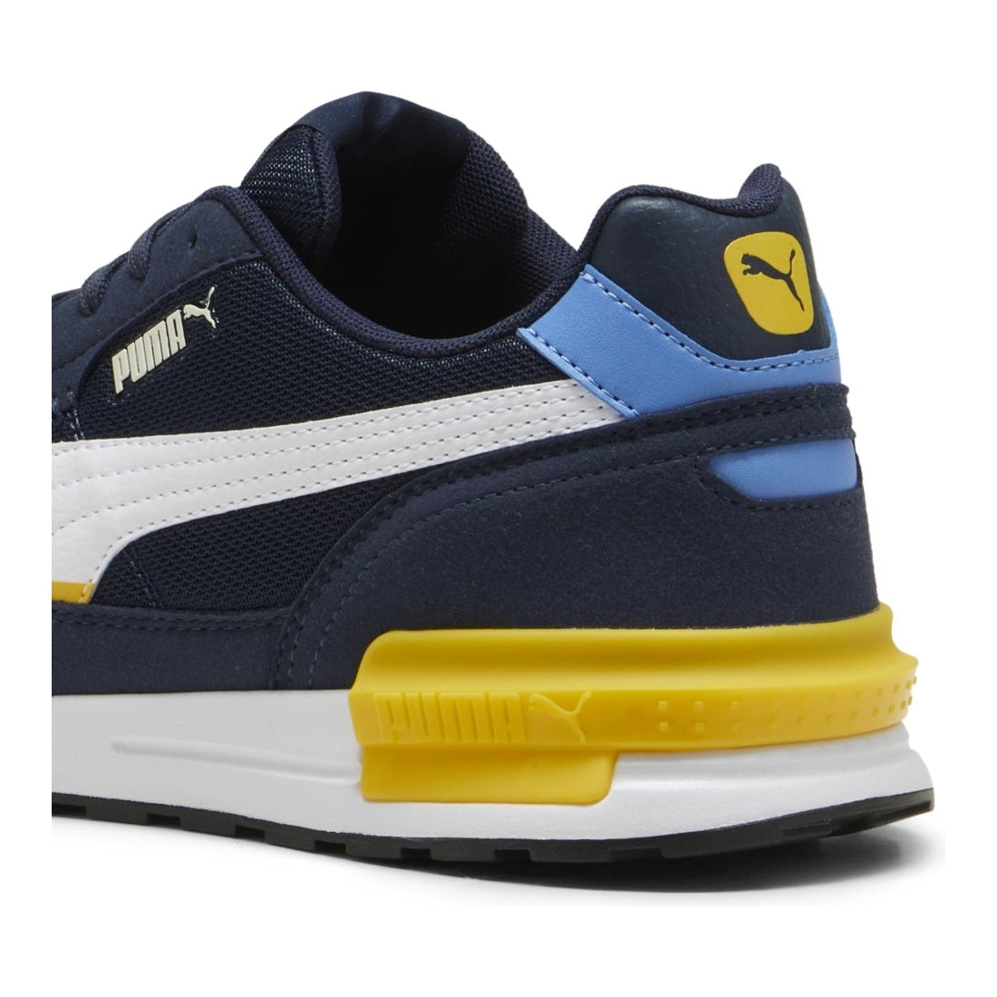 Puma mens navy white yellow graviton leisure trainers | Vilbury London