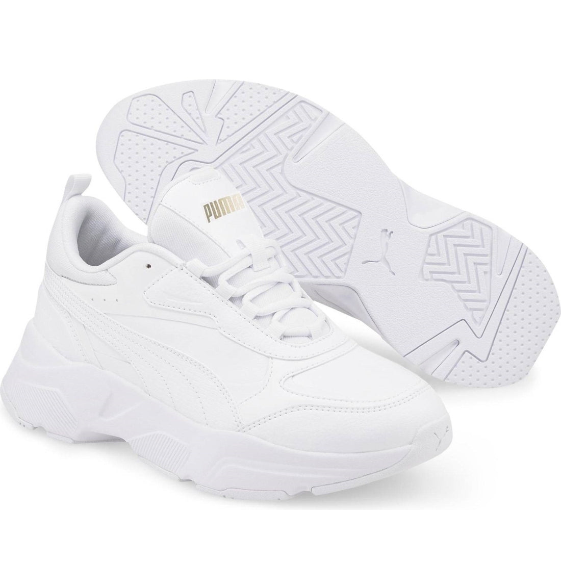 Puma womens white team gold cassia leisure trainers | Vilbury London