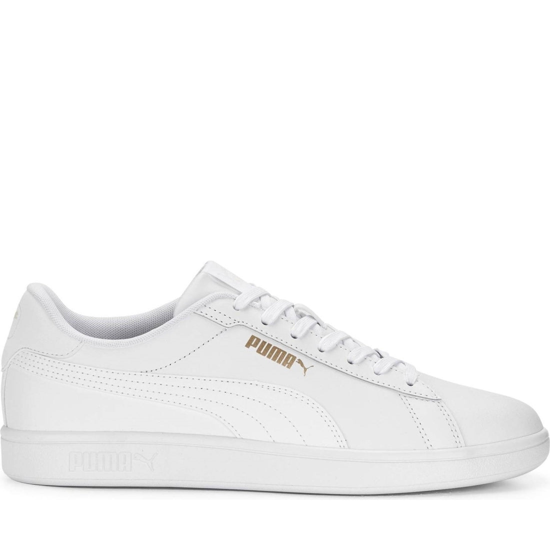 Puma mens white gold smash 3.0 leisure trainers | Vilbury London