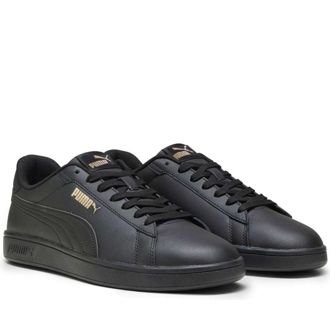 Puma mens black gold black smash 3.0 leisure trainers | Vilbury London