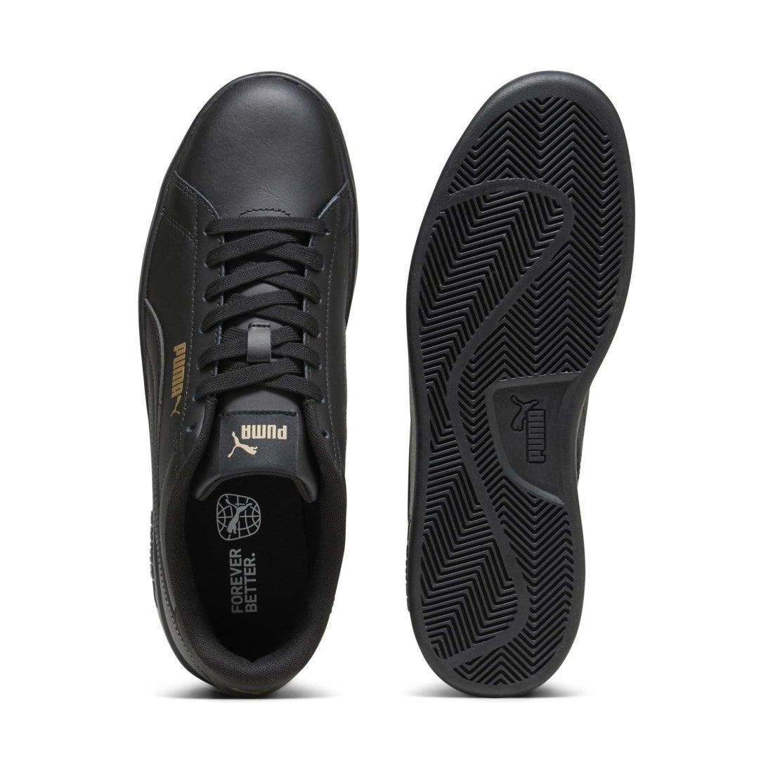 Puma mens black gold black smash 3.0 leisure trainers | Vilbury London