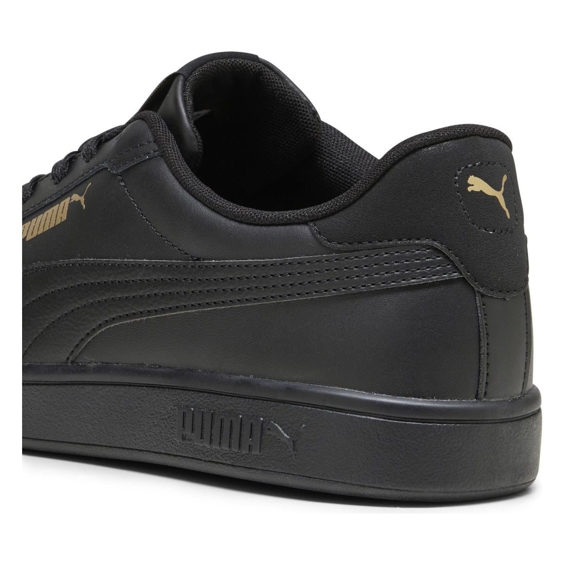 Puma mens black gold black smash 3.0 leisure trainers | Vilbury London