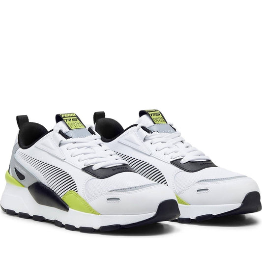 Puma mens white lime pow rs 3.0 leisure trainers | Vilbury London