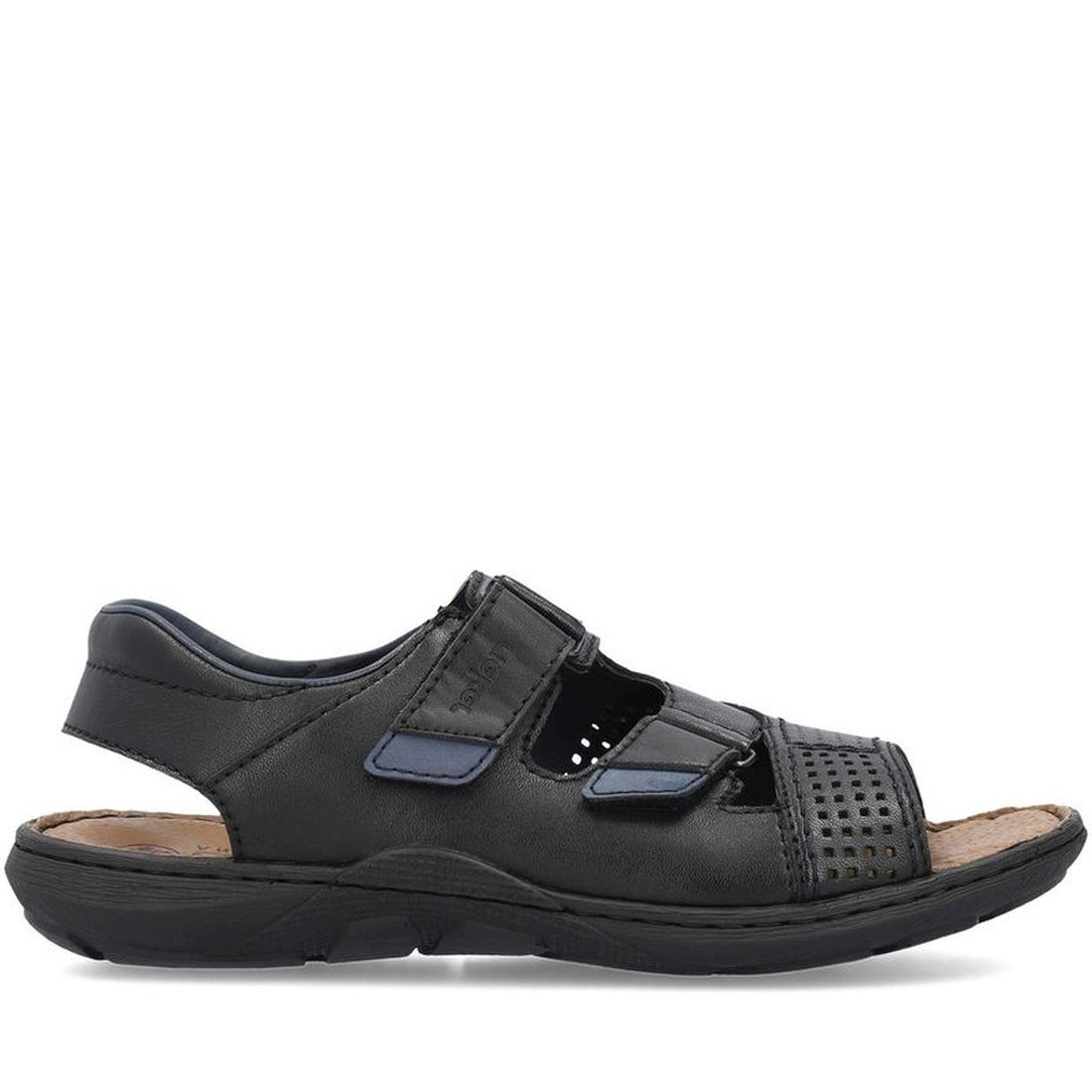 Rieker mens black casual open sandals | Vilbury London