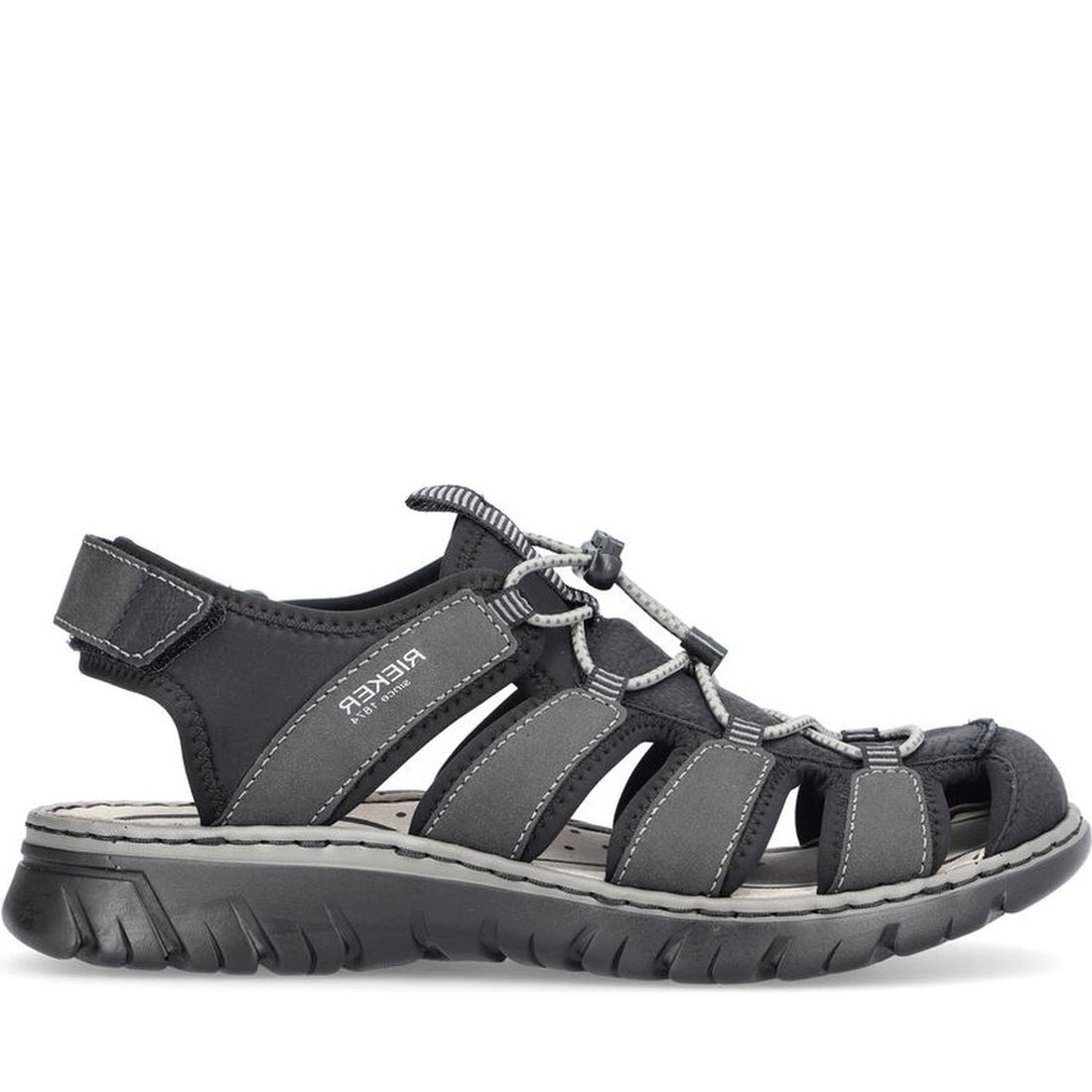 Rieker mens black casual part-open sandals | Vilbury London