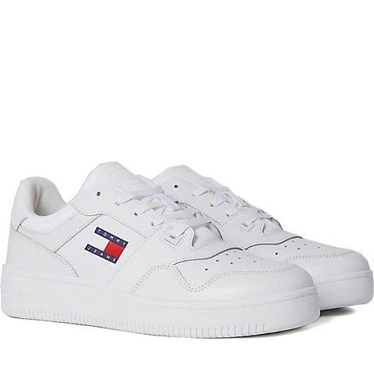 Tommy Jeans mens white retro basket trainers | Vilbury London