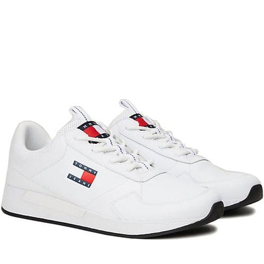 Tommy Jeans mens white flexi leisure trainers | Vilbury London