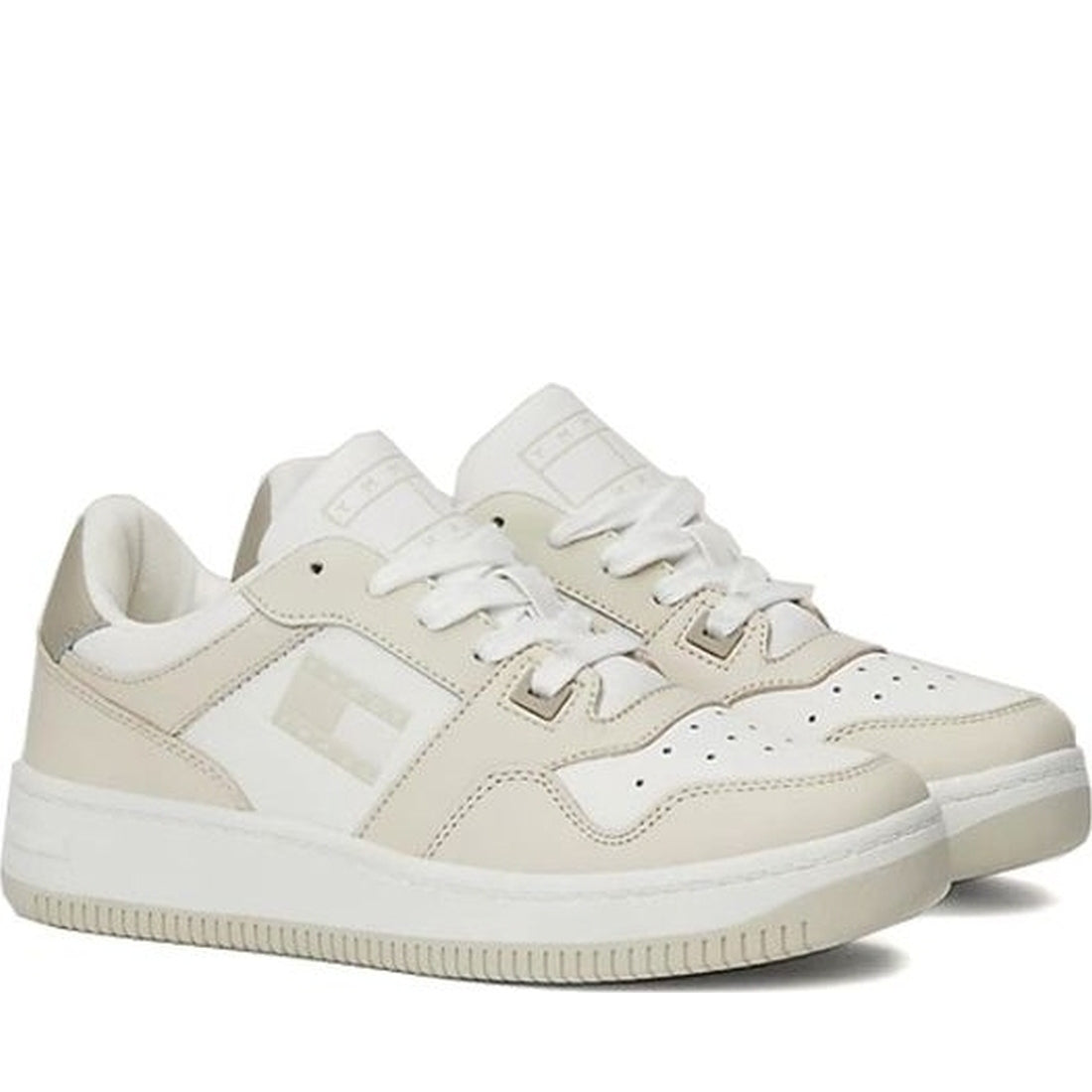 Tommy Jeans womens newsprint retro basket tonal logo trainers | Vilbury London