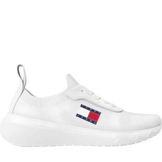 Tommy Jeans womens ecru knit leisure trainers | Vilbury London