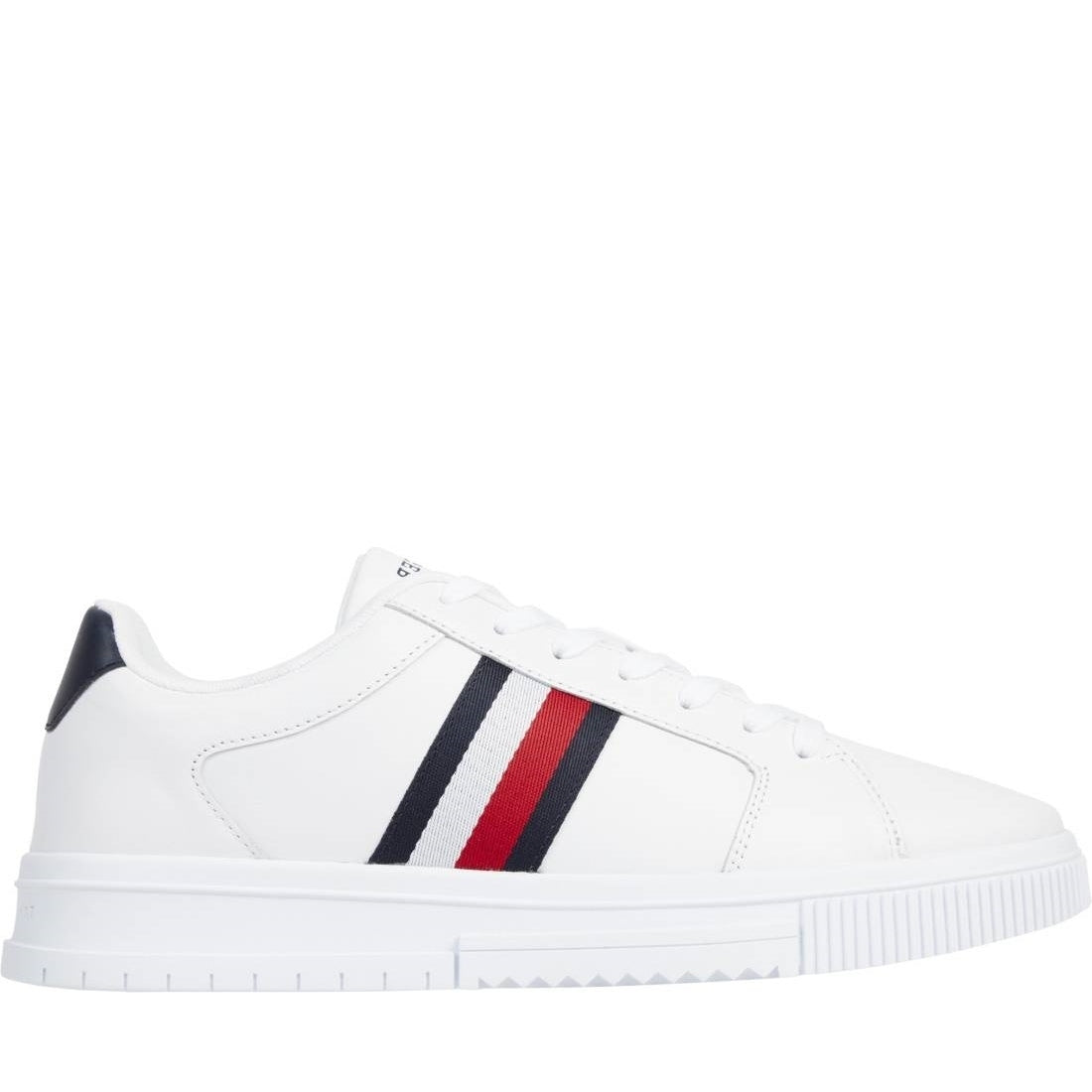 Tommy Hilfiger mens white supercup stripes leisure trainers | Vilbury London