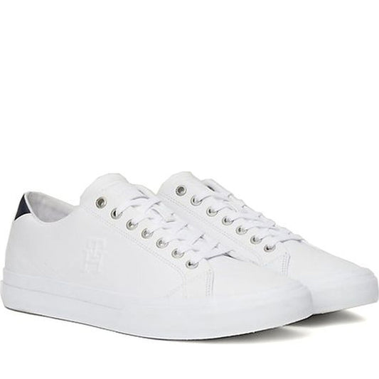 Tommy Hilfiger mens white vulc street low leisure trainers | Vilbury London