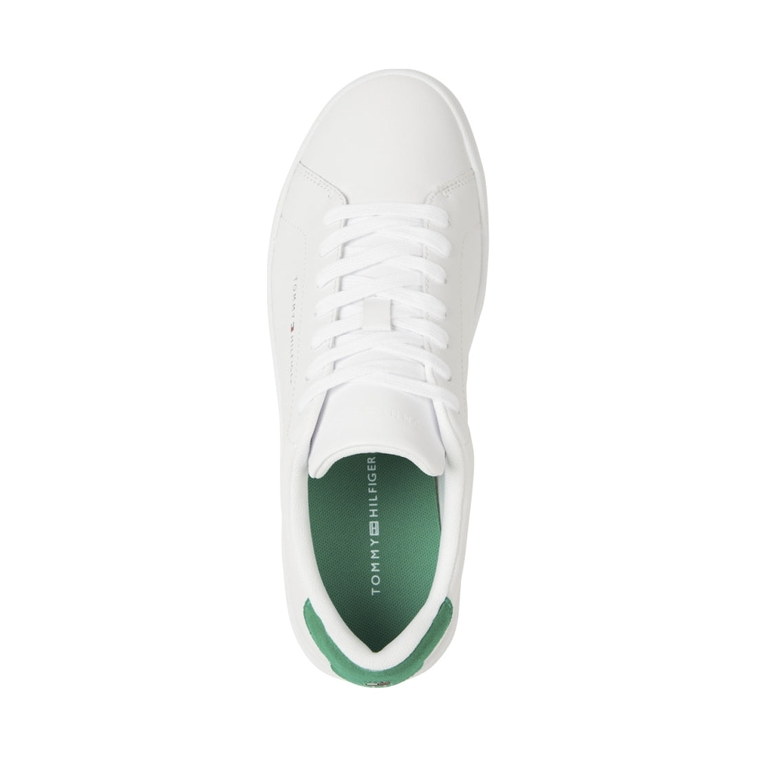 Tommy Hilfiger mens white, olympic green court leisure trainers | Vilbury London