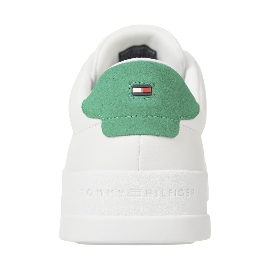 Tommy Hilfiger mens white, olympic green court leisure trainers | Vilbury London