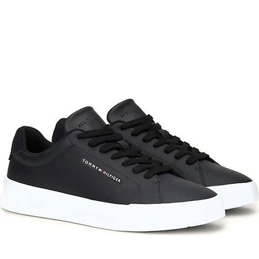 Tommy Hilfiger mens black court leisure trainers | Vilbury London