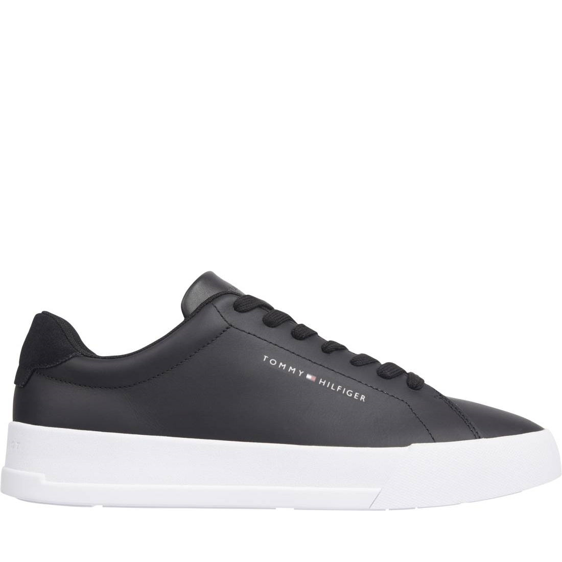 Tommy Hilfiger mens black court leisure trainers | Vilbury London