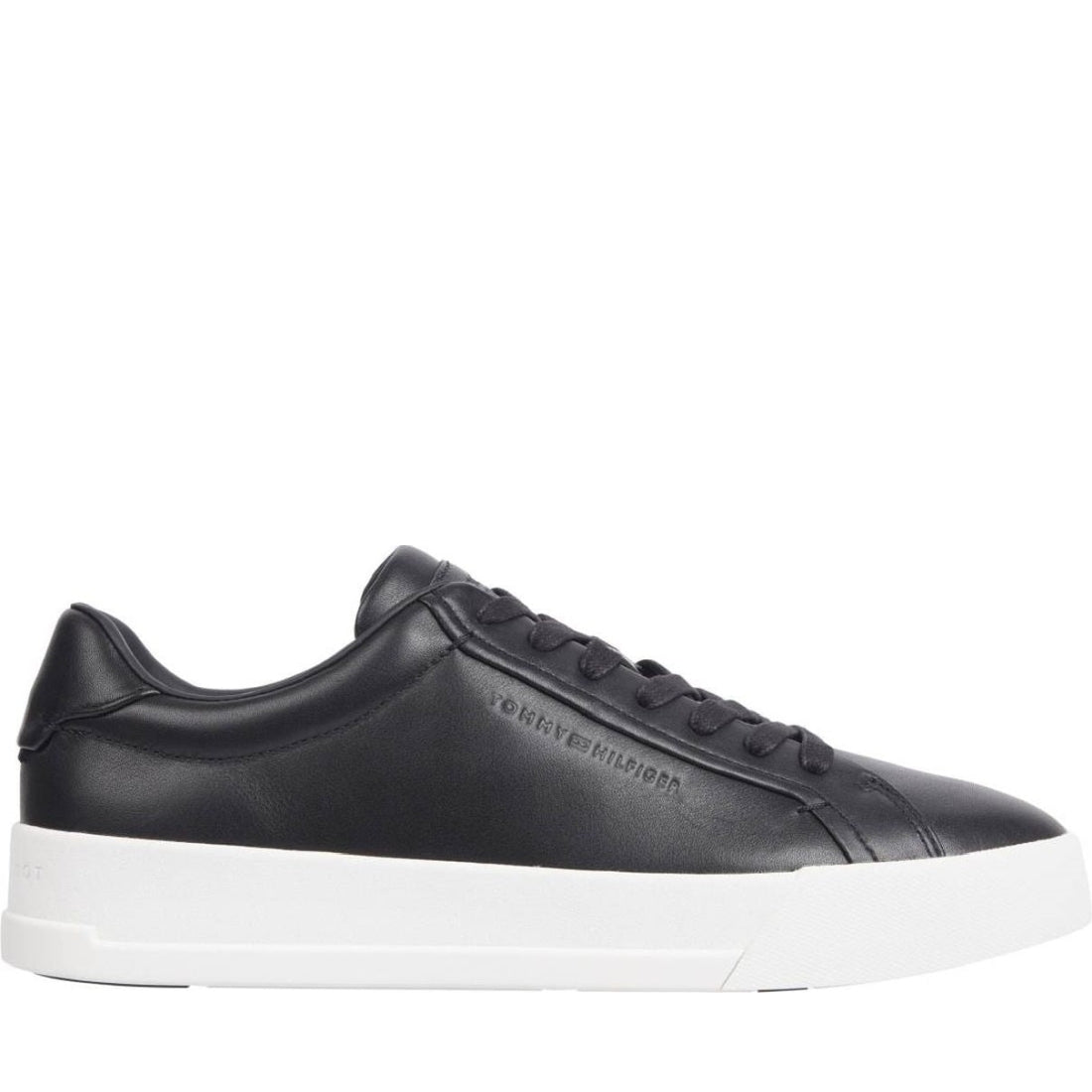 Tommy Hilfiger mens black court premium best leisure trainers | Vilbury London