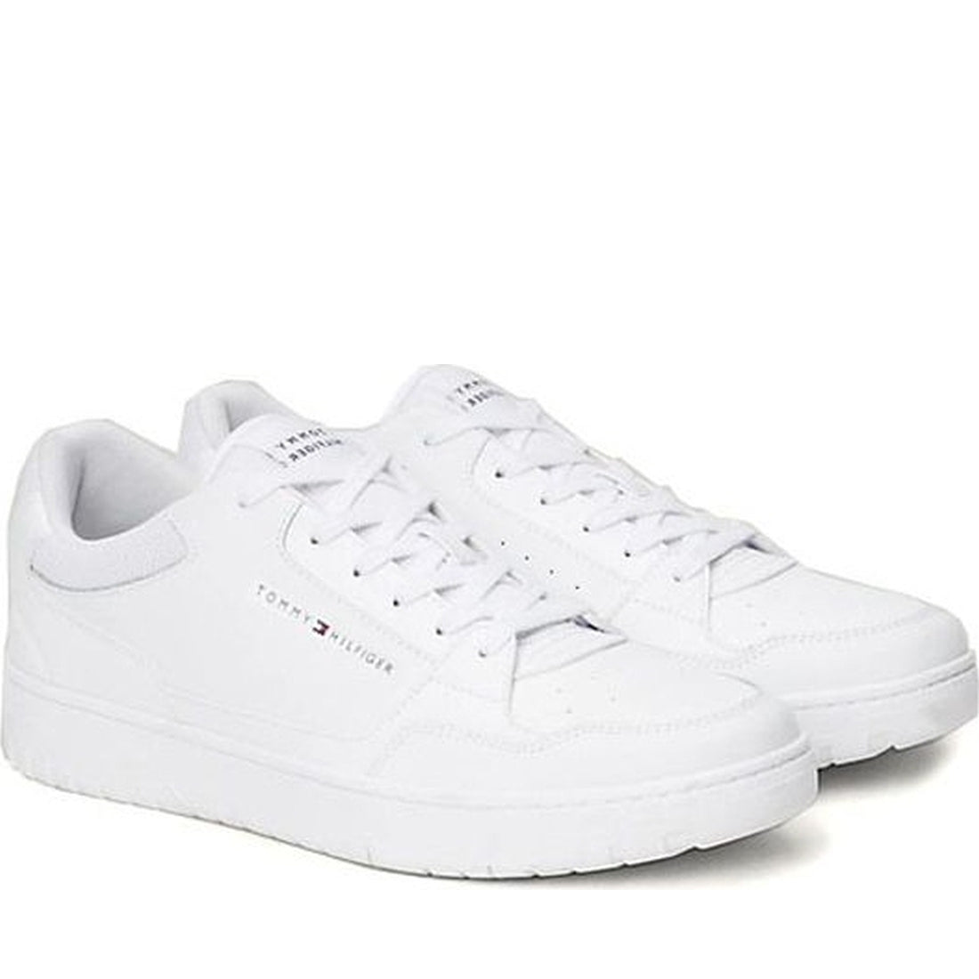 Tommy Hilfiger mens white basket core trainers | Vilbury London