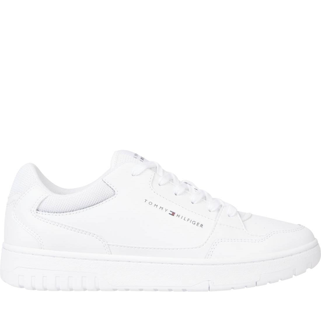 Tommy Hilfiger mens white basket core trainers | Vilbury London