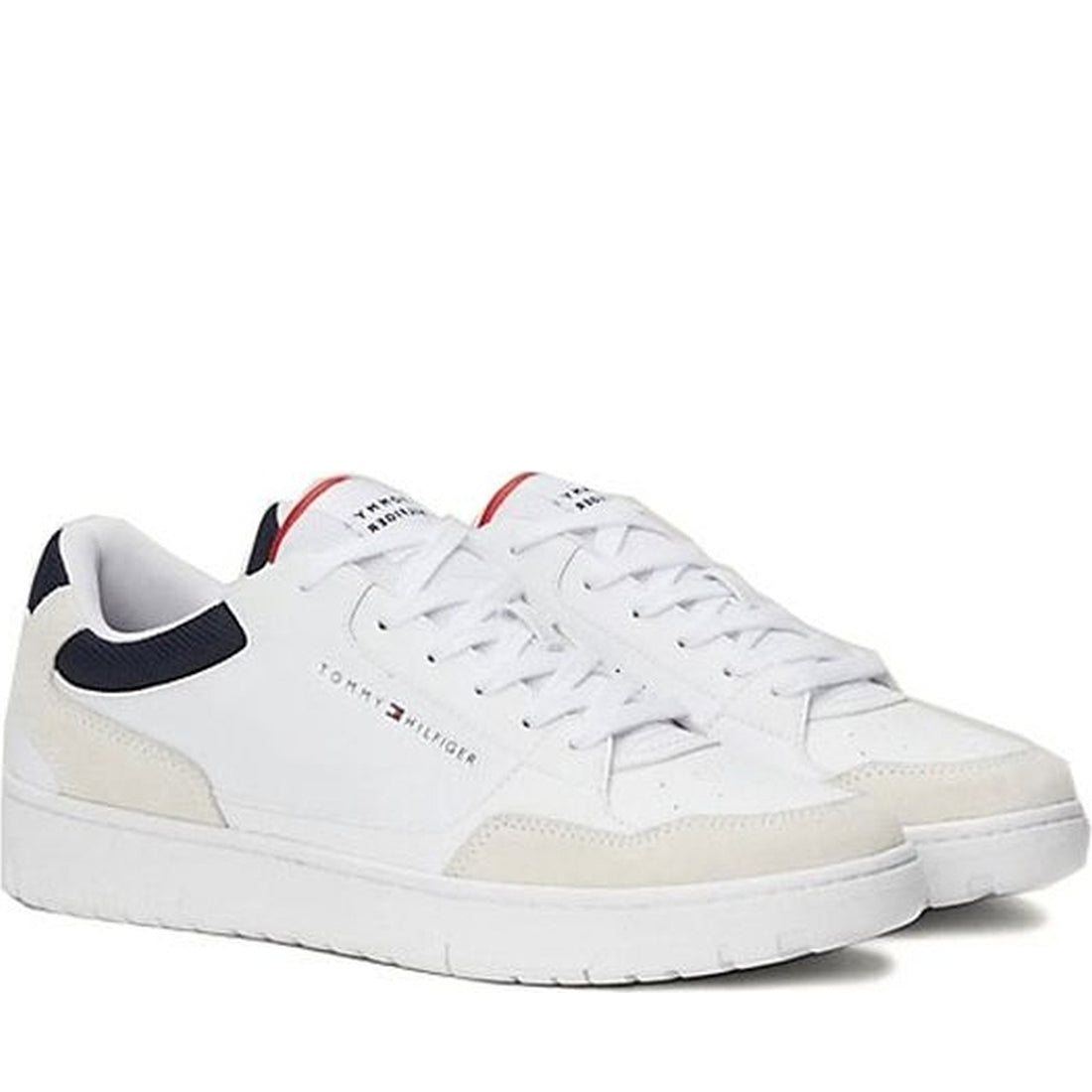 Tommy Hilfiger mens white basket core mix trainers | Vilbury London