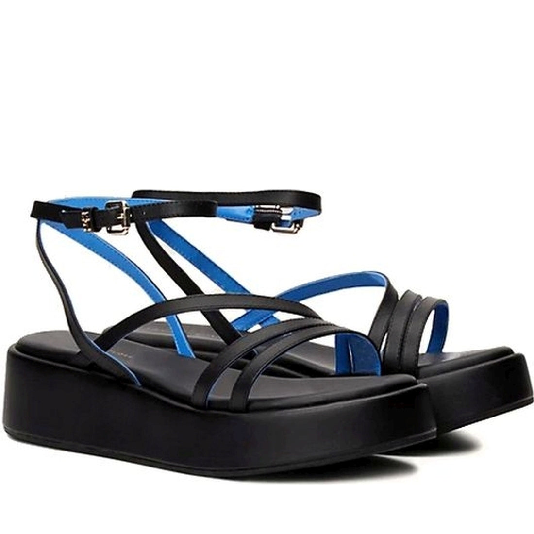 Tommy Hilfiger womens black strap platform sandals | Vilbury London