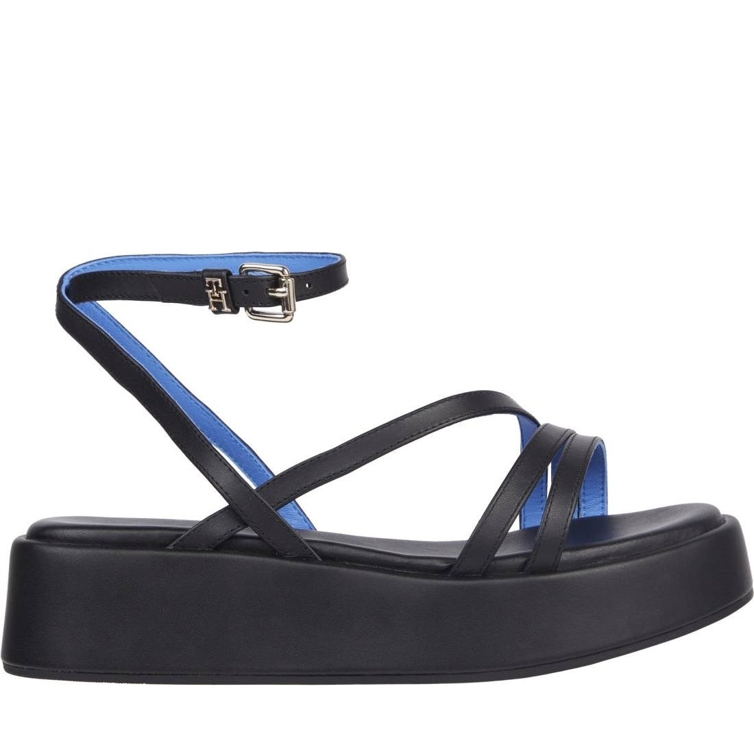 Tommy Hilfiger womens black strap platform sandals | Vilbury London