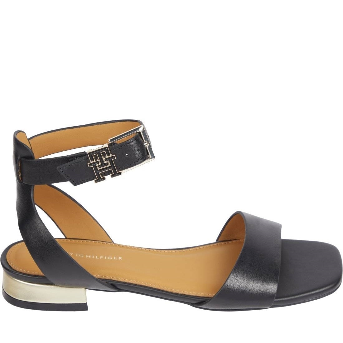 Tommy Hilfiger womens black hardware flat sandal | Vilbury London