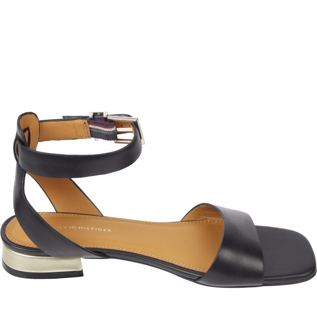 Tommy Hilfiger womens black hardware flat sandal | Vilbury London