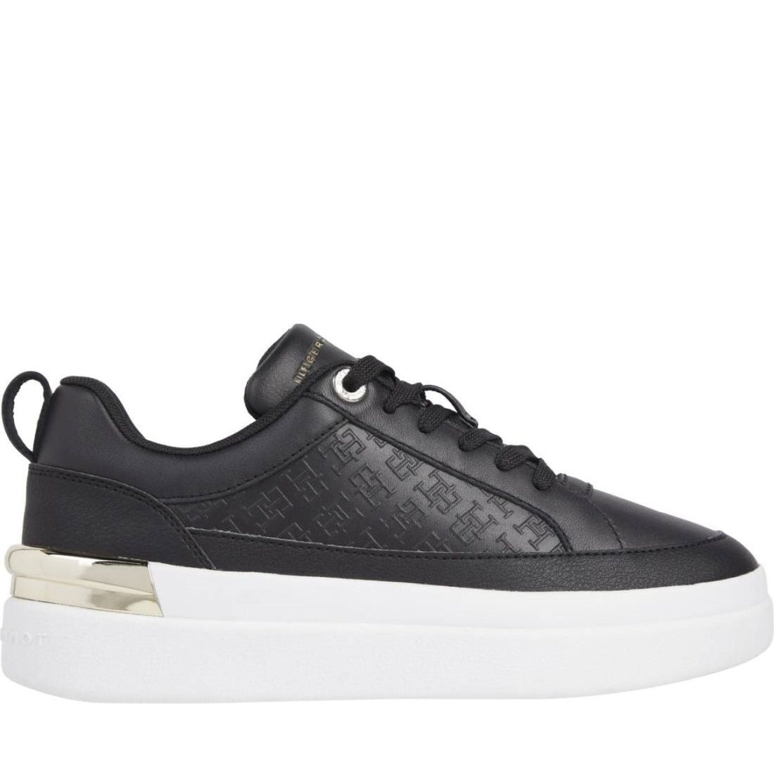 Tommy Hilfiger womens black lux court sneaker | Vilbury London