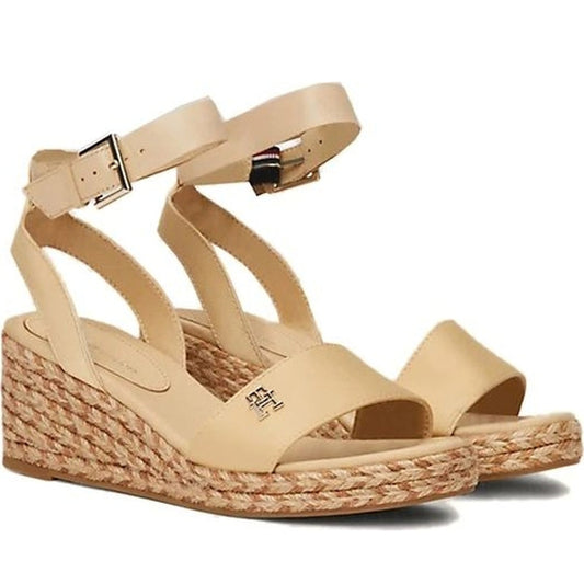 Tommy Hilfiger womens harvest wheat colorful wedge satin sandal | Vilbury London