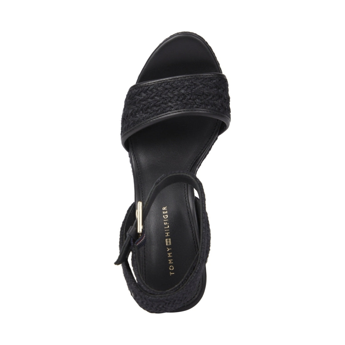 Tommy Hilfiger womens black rope high wedge sandal | Vilbury London