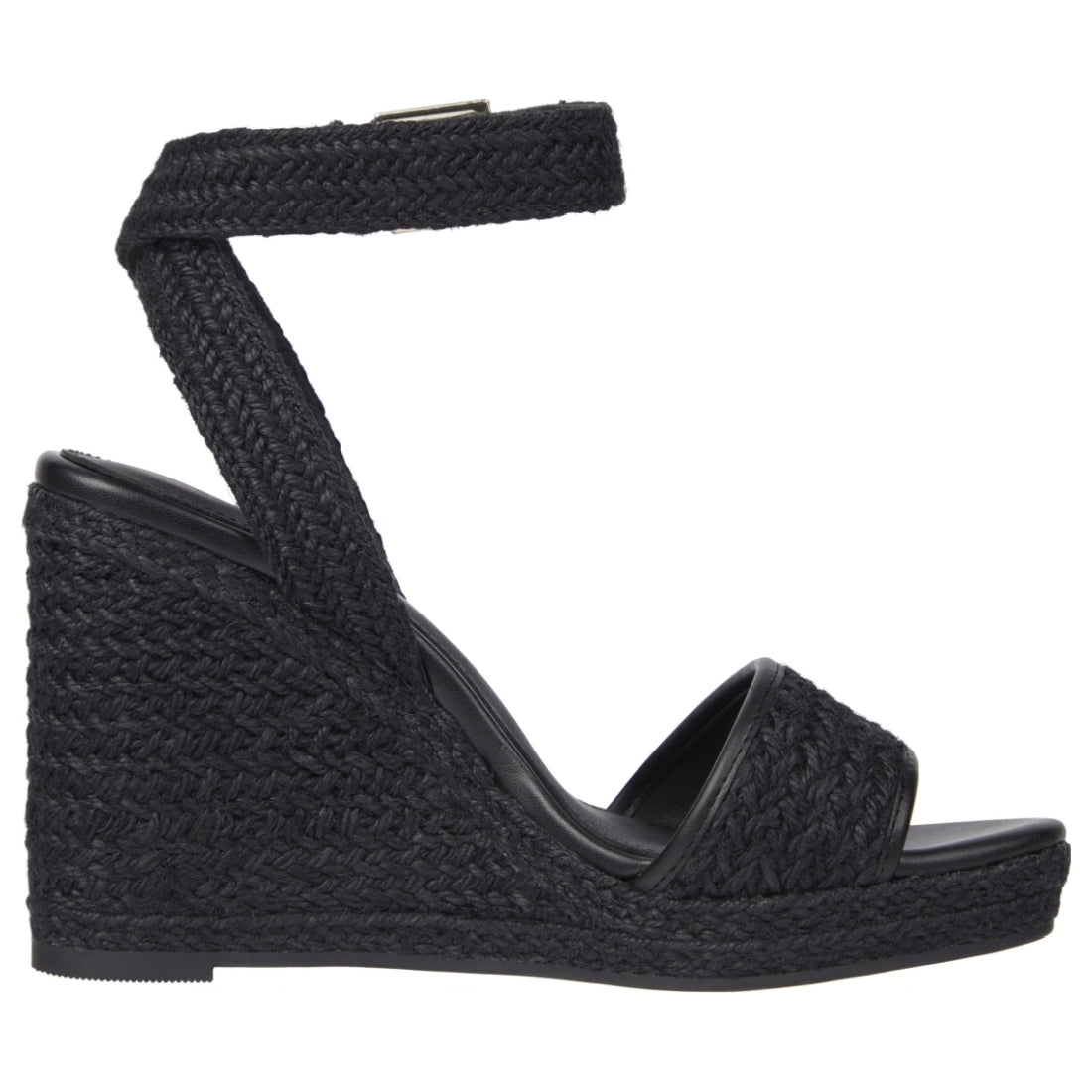 Tommy Hilfiger womens black rope high wedge sandal | Vilbury London