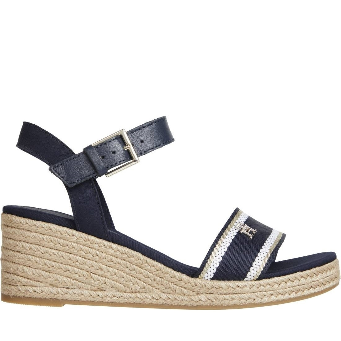 Tommy Hilfiger womens space blue webbing wedge sandal | Vilbury London