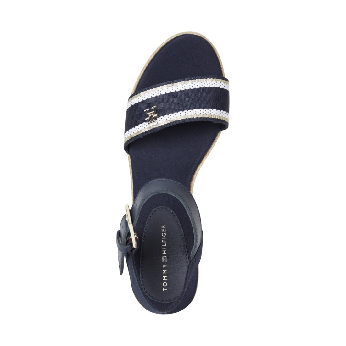 Tommy Hilfiger womens space blue webbing wedge sandal | Vilbury London