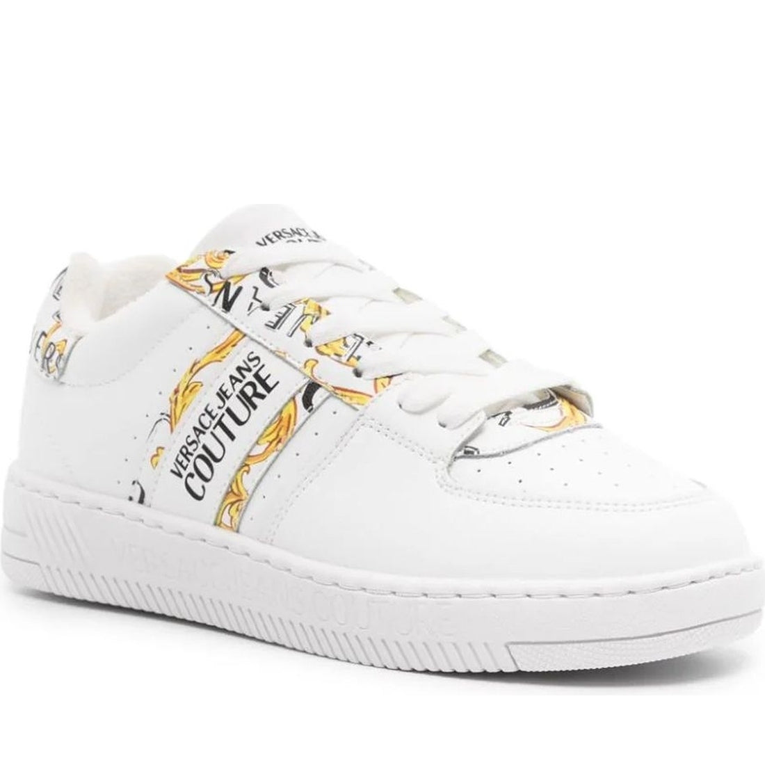 Versace Jeans Couture womens white, gold fondo meyssa sneakers | Vilbury London