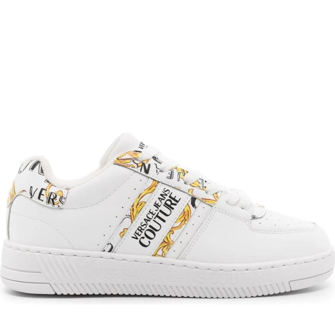 Versace Jeans Couture womens white, gold fondo meyssa sneakers | Vilbury London