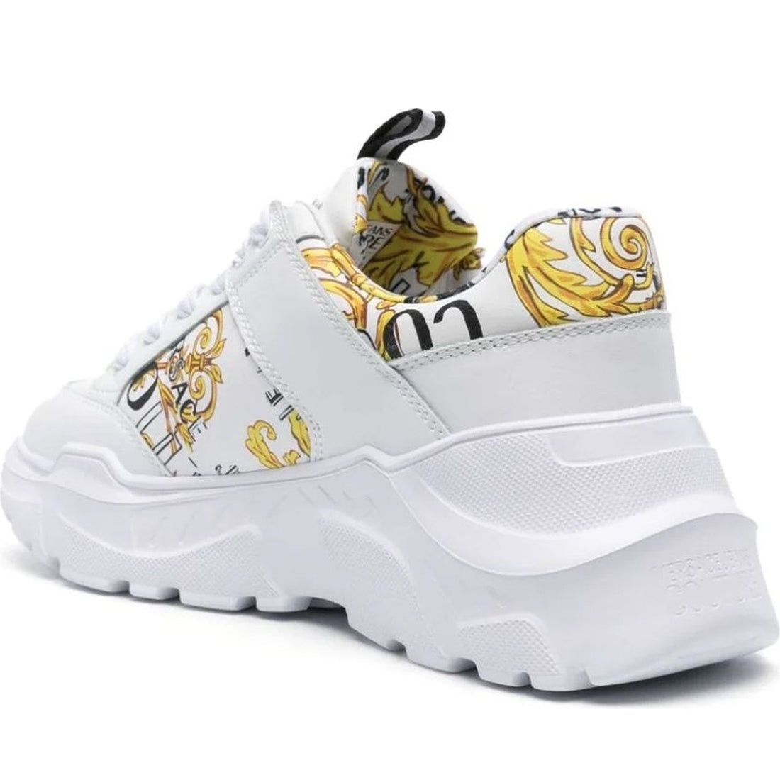 Versace Jeans Couture mens white, gold fondo speedtrack sneakers | Vilbury London