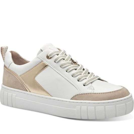 Marco Tozzi womens white, dune ago trainers | Vilbury London