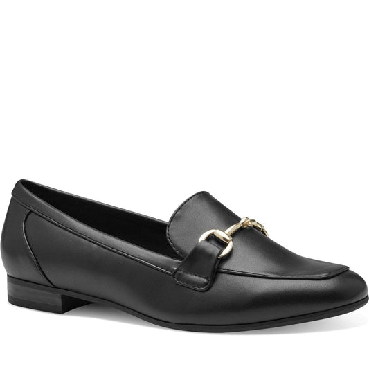 Marco Tozzi womens black, gold sopi loafers | Vilbury London