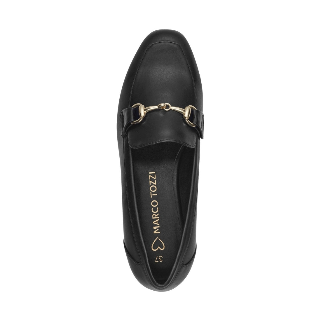 Marco Tozzi womens black, gold sopi loafers | Vilbury London